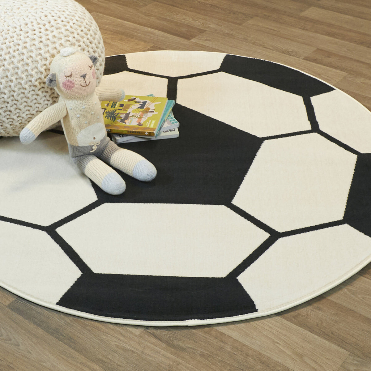 Round Soccer Kids Area Rug