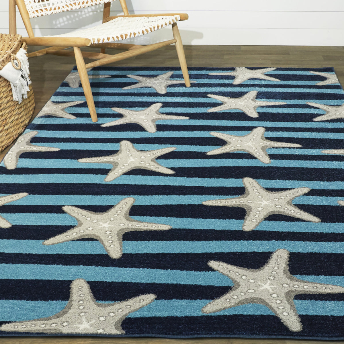 Sereia Starfish Print Striped Area Rug