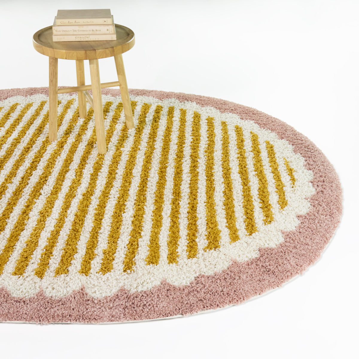 Linnea Scallop Border Stripe Area Rug