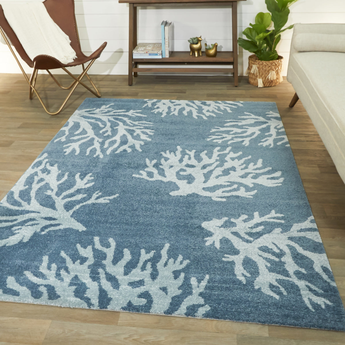 Caistor Coastal Coral Print Area Rug