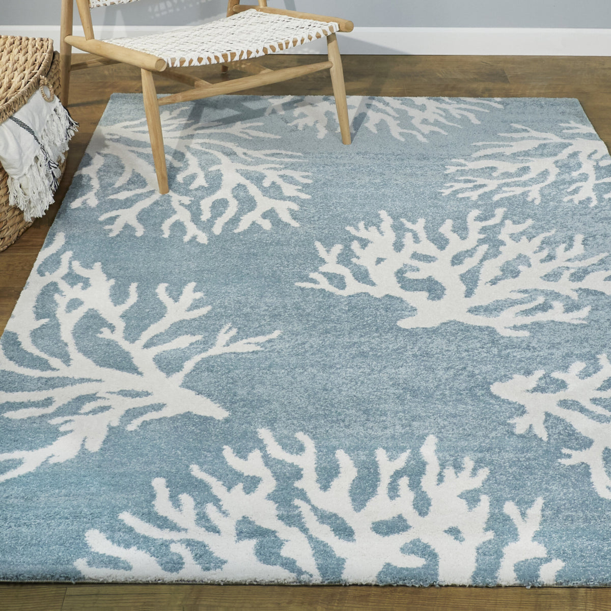 Caistor Coastal Coral Print Area Rug