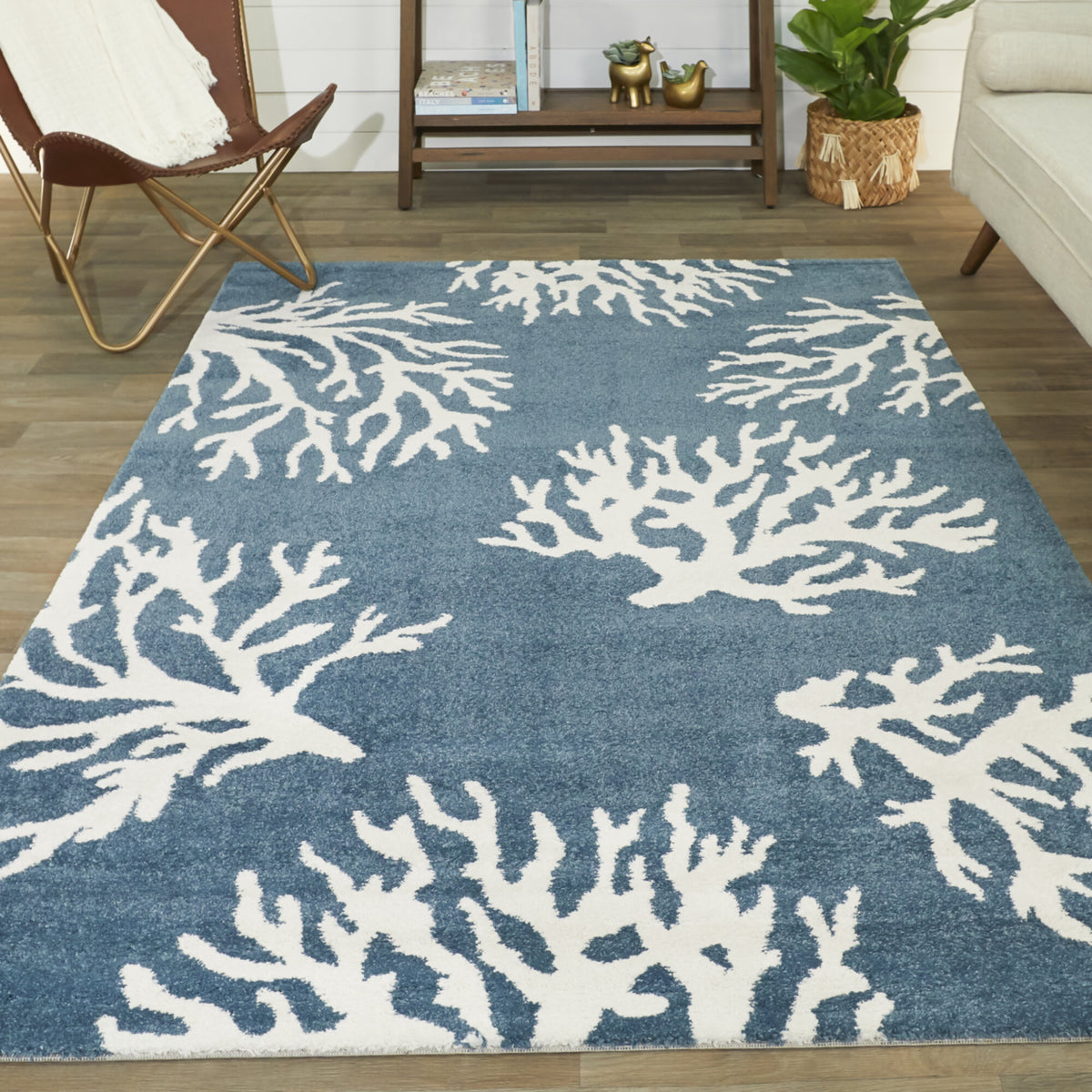 Caistor Coastal Coral Print Area Rug