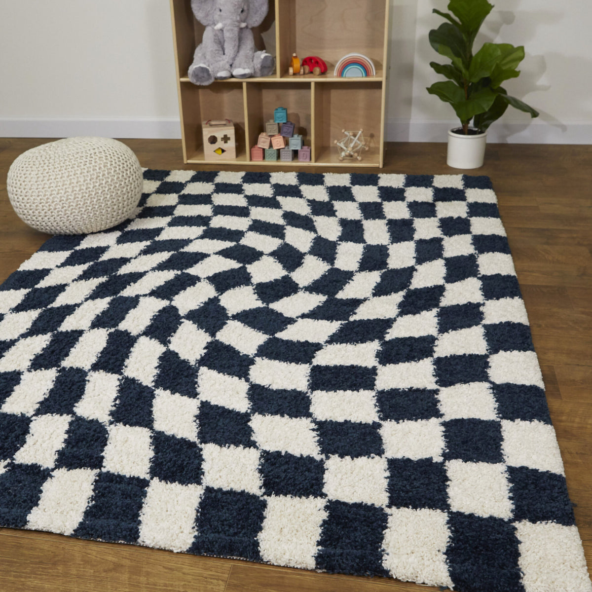 Luther Modern Checkered Shag Area Rug