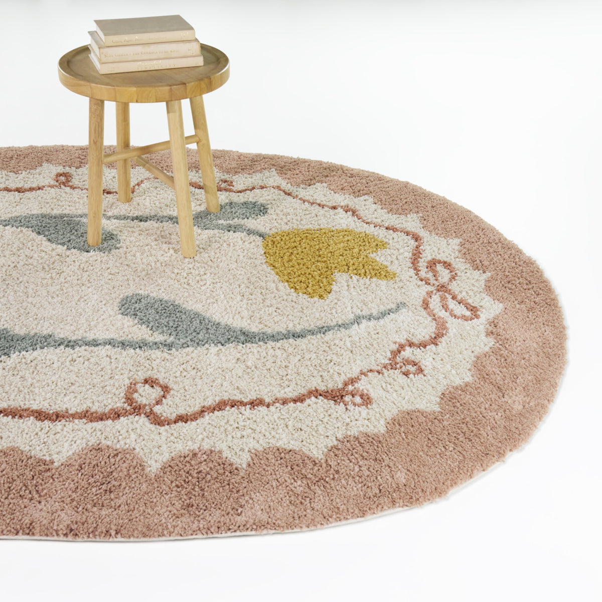 Meadow Floral Ribbon Border Area Rug