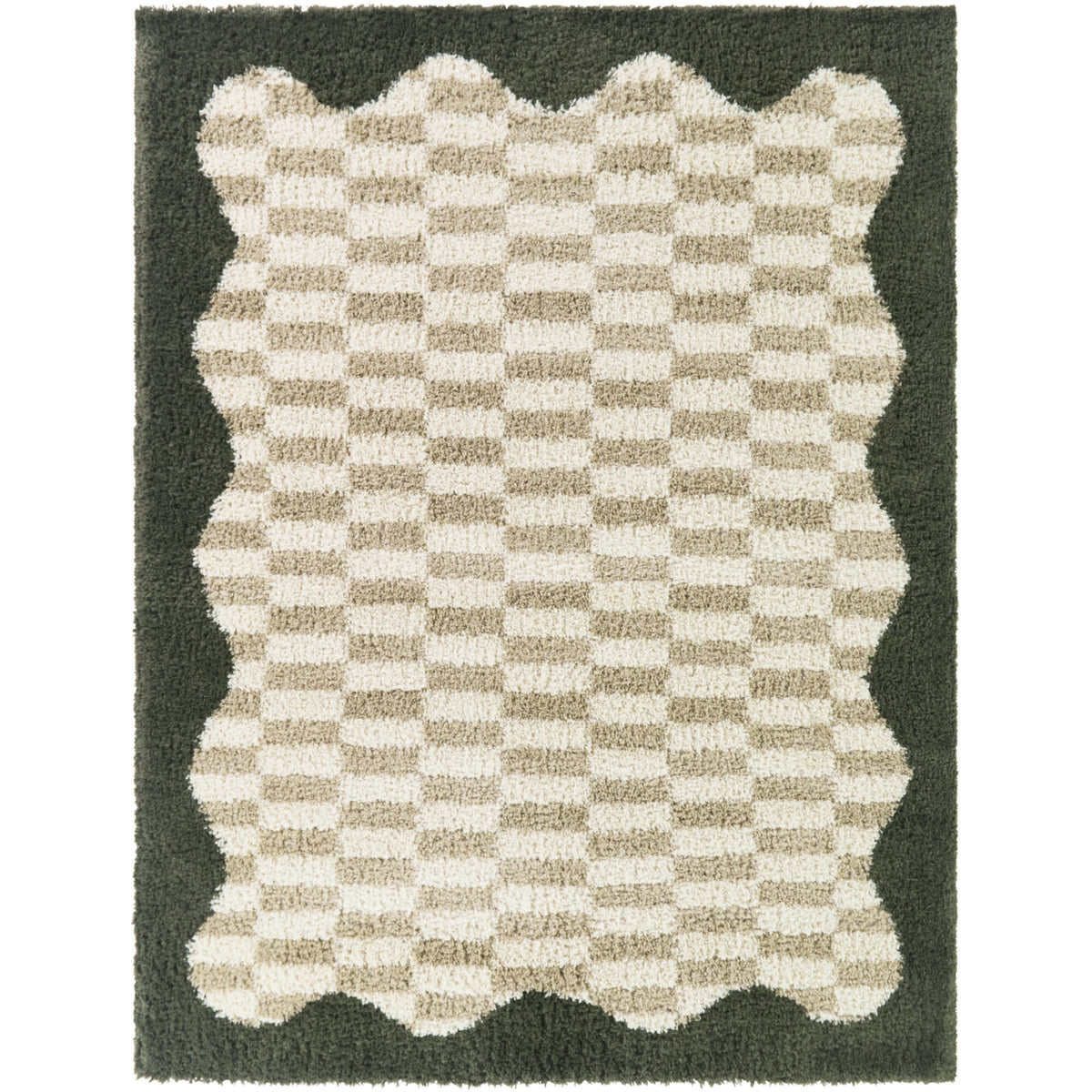 Checkered Scallop Border Area Rug