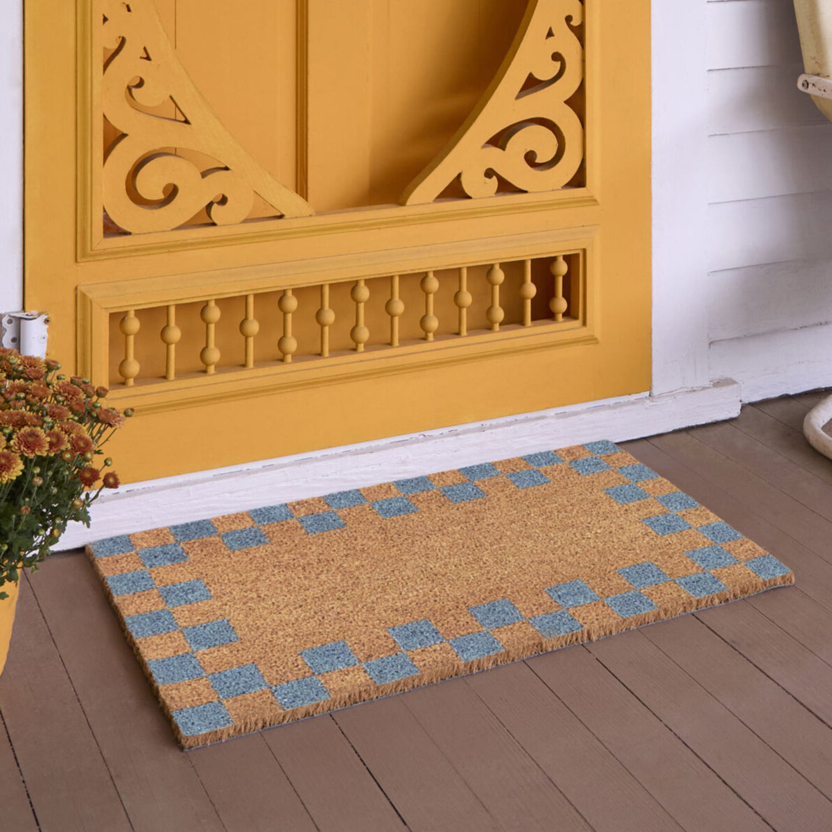 Blue Checkerboard Border Doormat