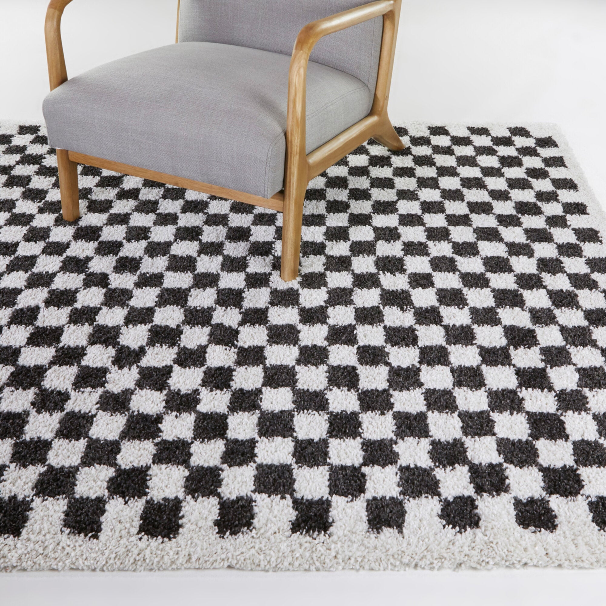 Covey Checkered Shag Area Rug  Checkerboard Plaid Carpet